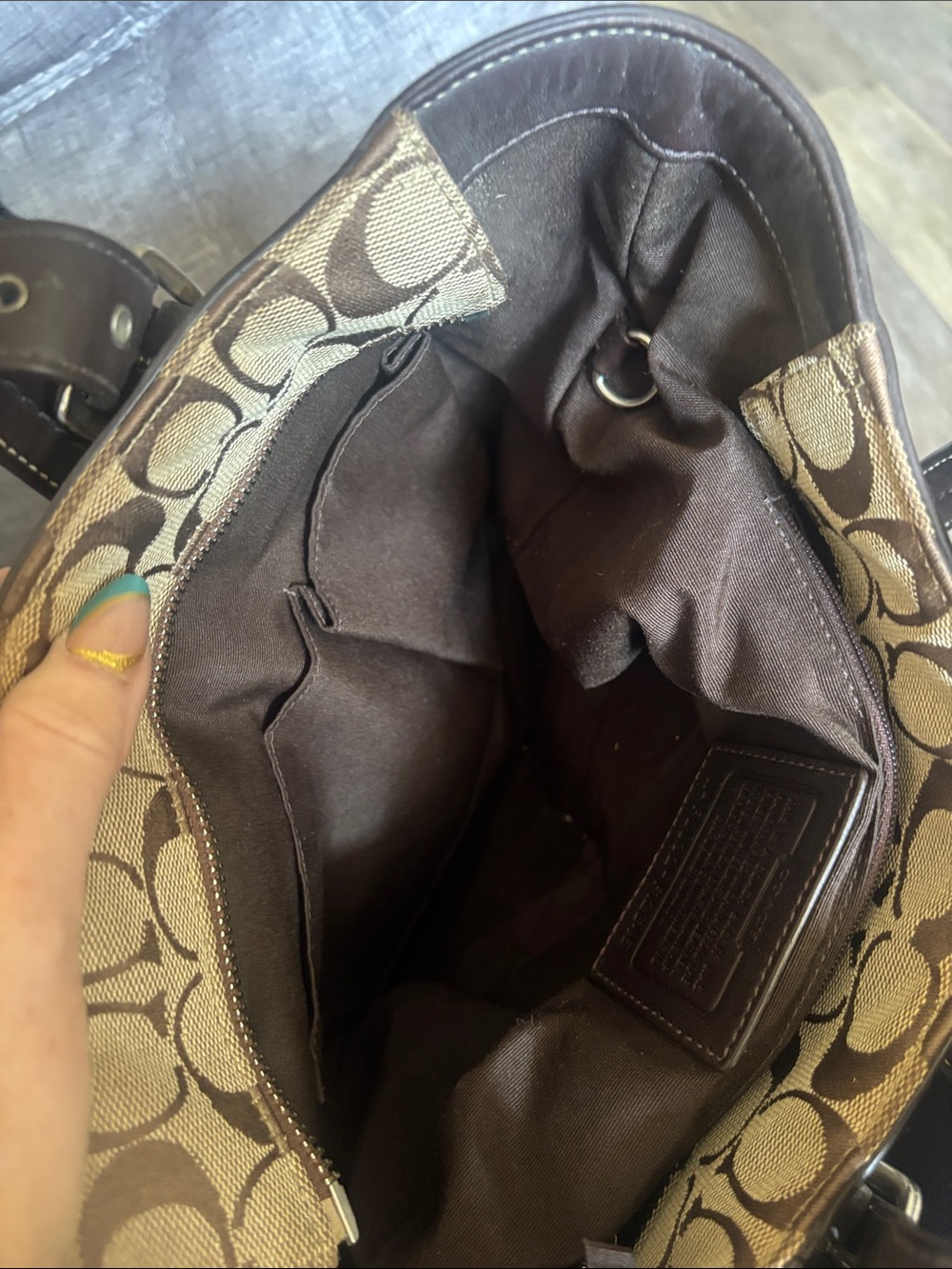 Coach Signature Jacquard Tote Bag Brown + Matching Mini Skinny Wallet 2008 Y2K - Picture 11 of 13